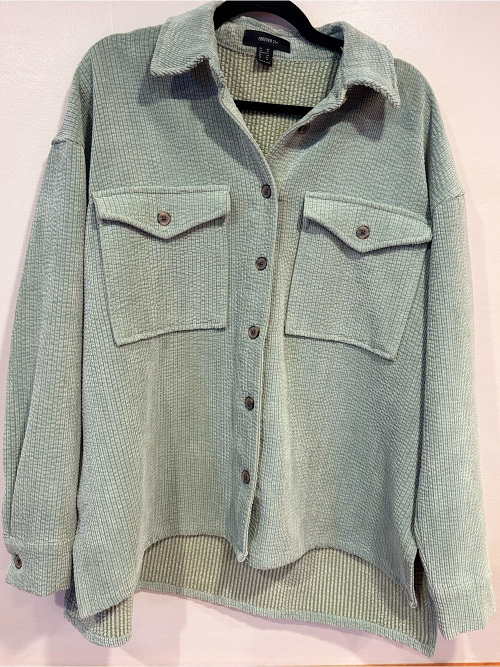 Forever 21 Plus Sage Green Corduroy Long Sleeve Button-Down Shacket Women's 0X